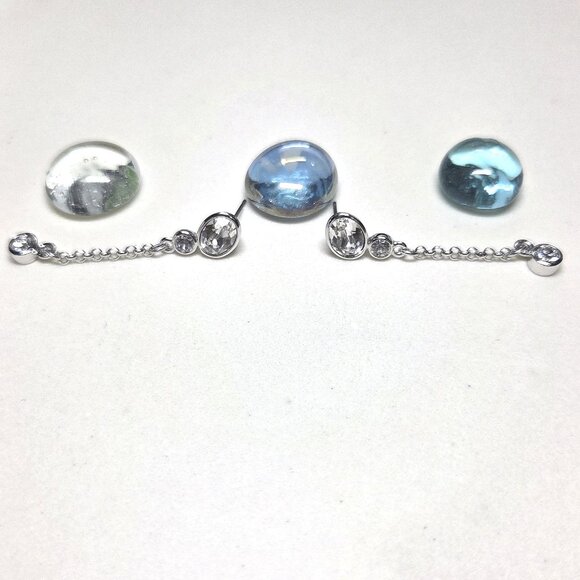 Swarovski Dangle Drop Earrings With Bezel Set Clear Oval And Round Crystals - Picture 9 of 11